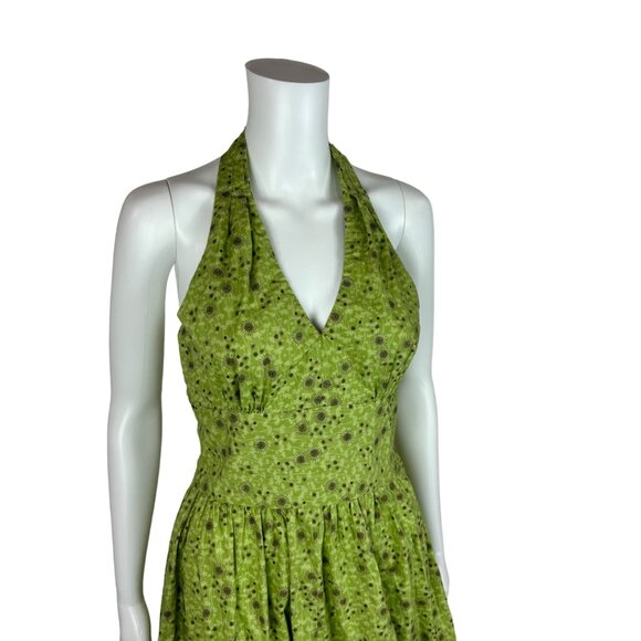 Vintage 50s Style Dress Women's XXS Atomic Starbursts Print Lime Gold Halter Sun - Picture 6 of 13